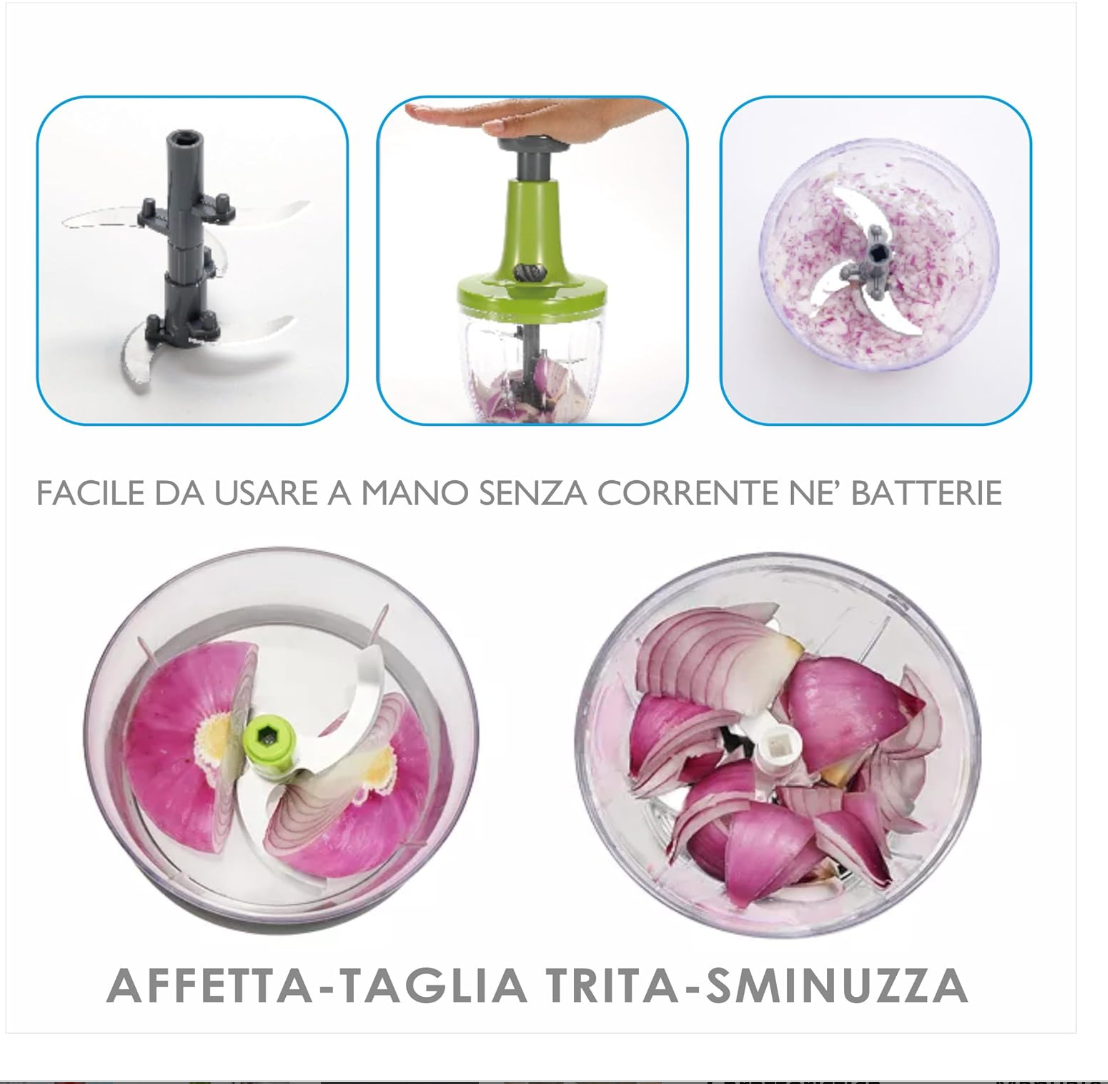 Mini Tritatutto Manuale 2 in 1 – Tagliaverdure e Tritatore Portatile