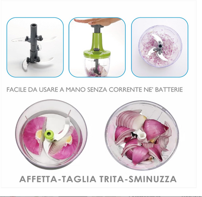 Mini Tritatutto Manuale 2 in 1 – Tagliaverdure e Tritatore Portatile